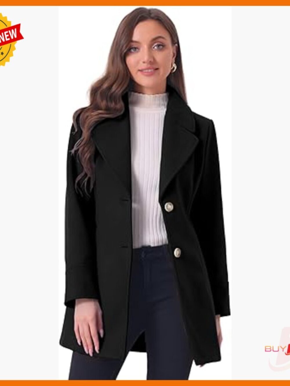 Long Winter Overcoat Single Breasted Notched Collar Fitted Waist Fully Lined